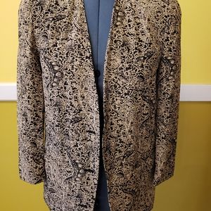 Ann Taylor 100% silk taupe and black print jacket